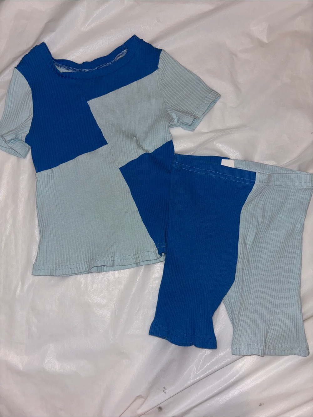 Kids Two-Tone Blue Ribbed Set